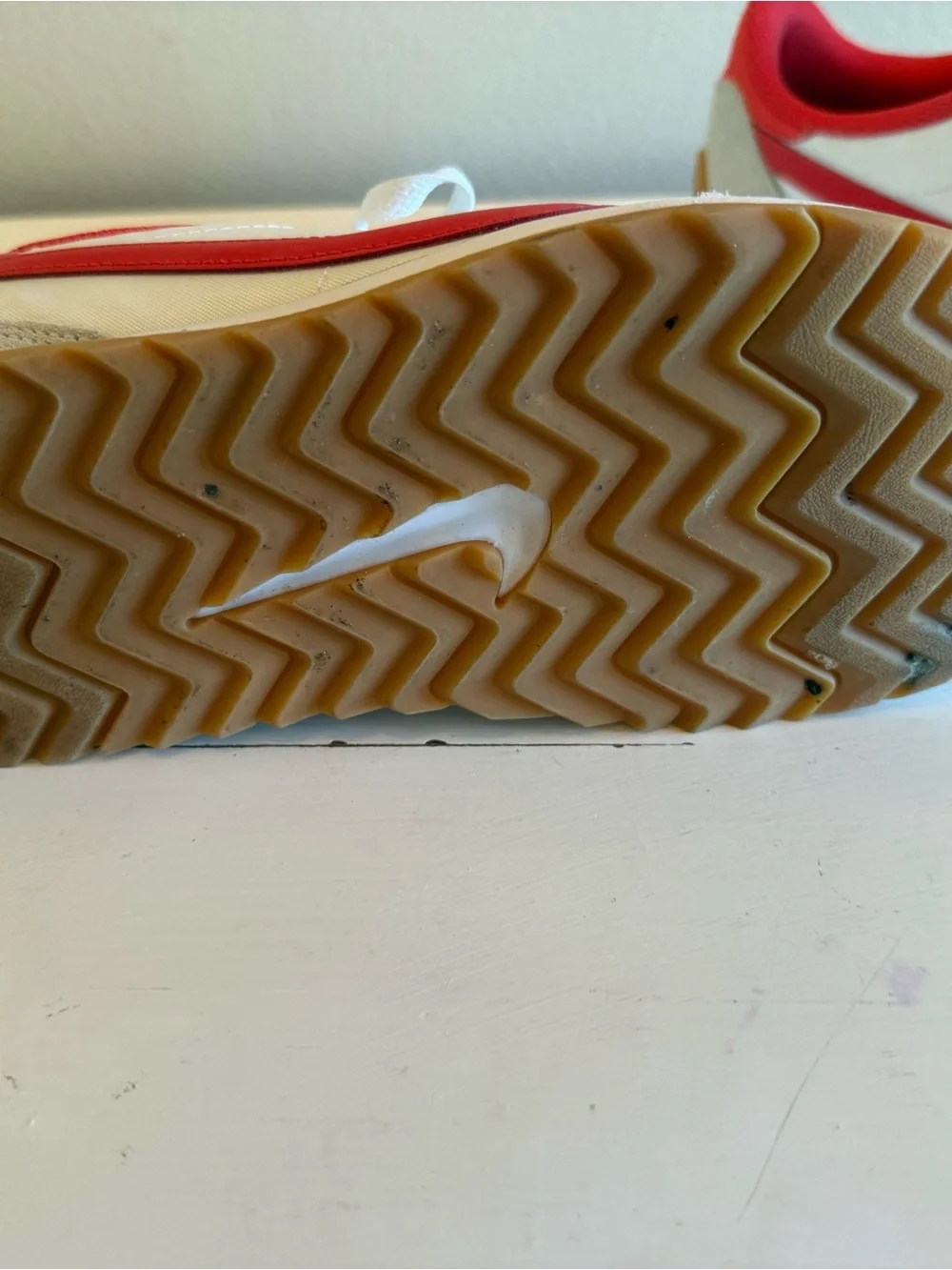 Nike White Sneakers with Red Swoosh and Teal Stripe